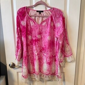 Elegant Pink Tunic with White Embroidery